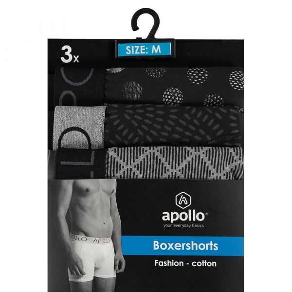 Apollo 3-pack heren boxershort Black-Print